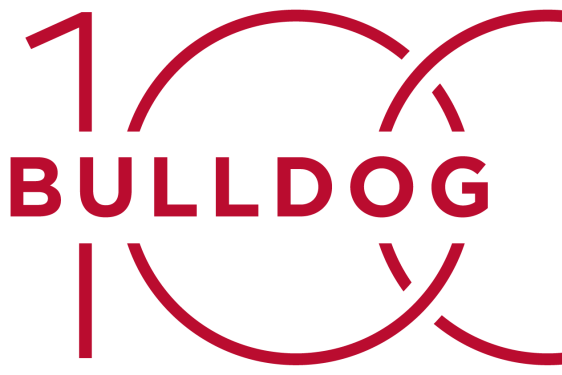 Logo with red bulldog 100