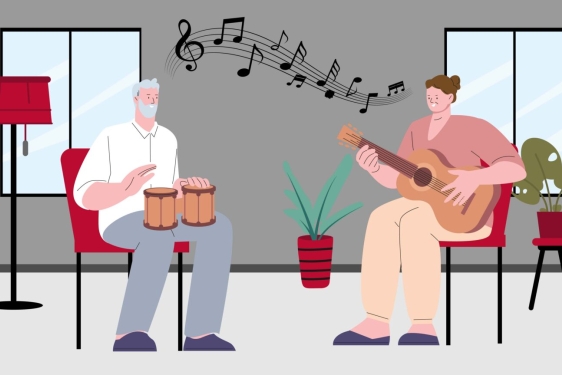 illustration with two people singing and playing music